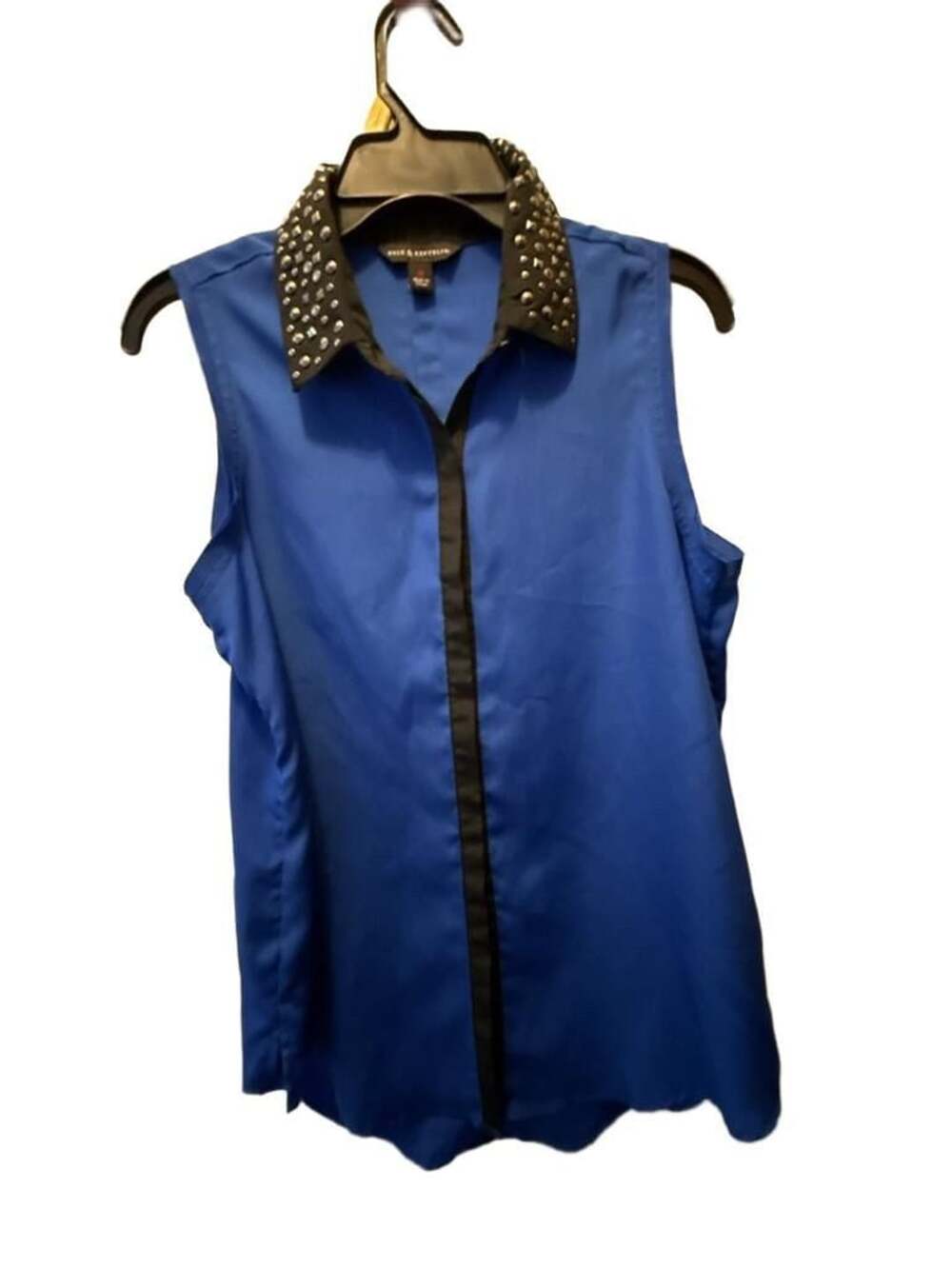 NEW Paper Heart Blue Sheer Studded Collar Long Sleeve Blouse Shirt Women Size 10
